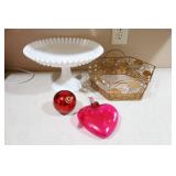 Vintage Milk Glass Pedestal Cake Server Platter Etc