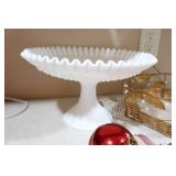 Vintage Milk Glass Pedestal Cake Server Platter Etc