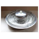 MCM Mid-Century Mod Kromex Lazy Susan Chrome Glass Divided Serving Relish Tray - 13”