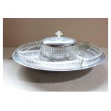 MCM Mid-Century Mod Kromex Lazy Susan Chrome Glass Divided Serving Relish Tray - 13”