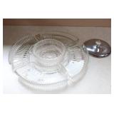 MCM Mid-Century Mod Kromex Lazy Susan Chrome Glass Divided Serving Relish Tray - 13”