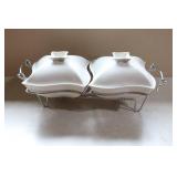 Godinger Ceramic Double Warmer Chafing Dish with Serving Stand