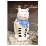 Home Decor…Cat Cookie Jar, Large Shell-Filled Glass Fish