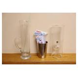 RARE Tall Vintage Hand-Blown Glass Cocktail Pitcher with Stir Stick, Wolford Glass Company Classic Handblown Glass Oil Lamp Etc