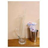 RARE Tall Vintage Hand-Blown Glass Cocktail Pitcher with Stir Stick, Wolford Glass Company Classic Handblown Glass Oil Lamp Etc