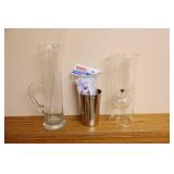 RARE Tall Vintage Hand-Blown Glass Cocktail Pitcher with Stir Stick, Wolford Glass Company Classic Handblown Glass Oil Lamp Etc