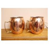 Four-Piece Set Copper Mule Mugs, Glass Tube Vase Cover and Platter