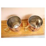 Four-Piece Set Copper Mule Mugs, Glass Tube Vase Cover and Platter