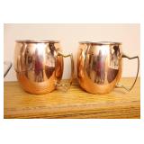 Four-Piece Set Copper Mule Mugs, Glass Tube Vase Cover and Platter