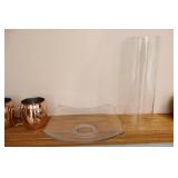 Four-Piece Set Copper Mule Mugs, Glass Tube Vase Cover and Platter