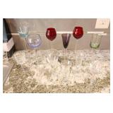 Vintage Multi-Colored Cordial Glasses Long Stemmed Liqueur Glasses in Varying Shapes & Colours