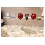 Vintage Multi-Colored Cordial Glasses Long Stemmed Liqueur Glasses in Varying Shapes & Colours