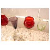 Vintage Multi-Colored Cordial Glasses Long Stemmed Liqueur Glasses in Varying Shapes & Colours