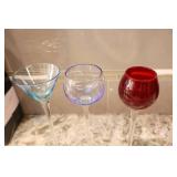 Vintage Multi-Colored Cordial Glasses Long Stemmed Liqueur Glasses in Varying Shapes & Colours