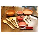 Kitchen Accessories…Ellingers Agatized-Wood 9” Serving Bowl, Copco 10” Stone, Wood Utensils Etc