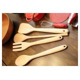 Kitchen Accessories…Ellingers Agatized-Wood 9” Serving Bowl, Copco 10” Stone, Wood Utensils Etc