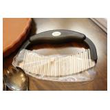 Kitchen Accessories…Ellingers Agatized-Wood 9” Serving Bowl, Copco 10” Stone, Wood Utensils Etc