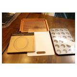 Kitchen Accessories…Copper Perforated Baking Pan, Pampered Chef Deluxe Mini-Muffin Pan, Pie Shield Etc