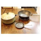 Vintage 5 Qt. Town House By West Bend Yellow Tan Dutch Oven Stainless Steel Pot With Lid, Wok w/Base Etc