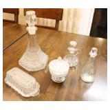 Vintage Wexford By Anchor Hocking Decanter, Covered Butter Dish, Oil Vinegar Bottle, Covered Candy
