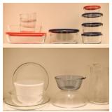 Assorted Glass Storage Containers and Serving Bowls, Milk Glass Mixing Bowl Etc