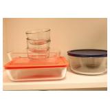 Assorted Glass Storage Containers and Serving Bowls, Milk Glass Mixing Bowl Etc
