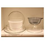 Assorted Glass Storage Containers and Serving Bowls, Milk Glass Mixing Bowl Etc
