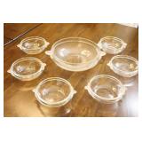 Mikasa Vintage Walther Glass Satin Rose Cake Plate NIB & 4 Fruit Dessert Bowls