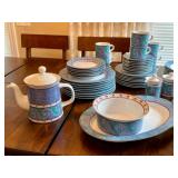 Dansk Dinnerware WAVE Rim Portugal Blue Green Tile Mosaic-Style Design w/Accessory Serving Pieces