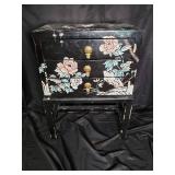 Vintage Black Lacquered Floral Design Cabinet