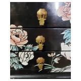 Vintage Black Lacquered Floral Design Cabinet