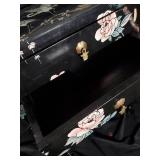 Vintage Black Lacquered Floral Design Cabinet