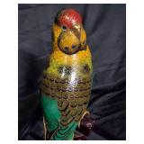 Colorful CloisonnÃ© Parrot Figurine on Wooden Perch