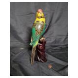 Colorful CloisonnÃ© Parrot Figurine on Wooden Perch
