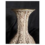 Intricately Carved Ceramic Vase with Floral Design
