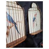 Vintage Birdcage Wall Art Pair with Parrot Illustrations