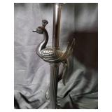 Pair of Black Metal Peacock Table Lamps with Beaded Shades