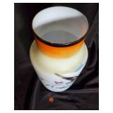 Large Hand-Painted Porcelain Vase with Bird and Floral Design