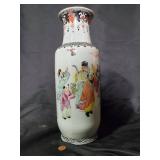 Large Hand-Painted Ceramic Vase with Asian Cultural Artwork