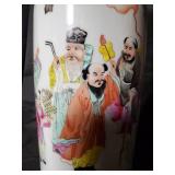 Large Hand-Painted Ceramic Vase with Asian Cultural Artwork