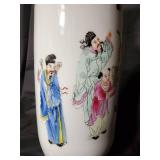 Large Hand-Painted Ceramic Vase with Asian Cultural Artwork