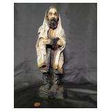 Vintage Clay Figurine of a Bearded Man Reading a Book