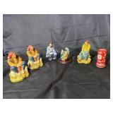 Lot of 7 Chinese Ceramic Figurines and Red Decorative Cylinder