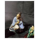 Lot of 7 Chinese Ceramic Figurines and Red Decorative Cylinder