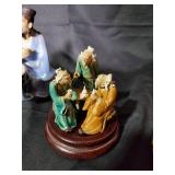 Lot of 7 Chinese Ceramic Figurines and Red Decorative Cylinder