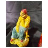 Lot of 7 Chinese Ceramic Figurines and Red Decorative Cylinder