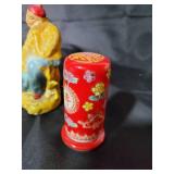 Lot of 7 Chinese Ceramic Figurines and Red Decorative Cylinder