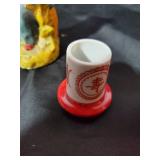 Lot of 7 Chinese Ceramic Figurines and Red Decorative Cylinder