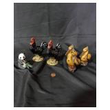 Animal Figurine Lot - Panda, Roosters, and Pelicans