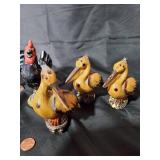 Animal Figurine Lot - Panda, Roosters, and Pelicans
